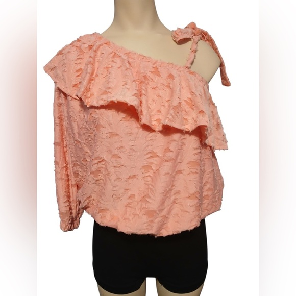 LC Lauren Conrad One-Shoulder Coral Blouse - Picture 14 of 14